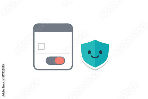User interface element with a happy shield icon