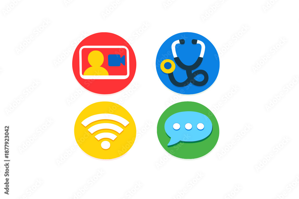 Fototapeta premium Four circular app icons with glowing effect on a blurred background