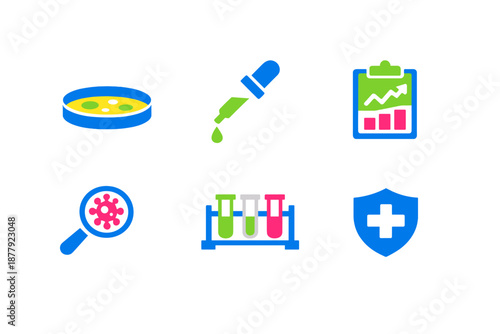 Collection of scientific research and medical icons on a dark