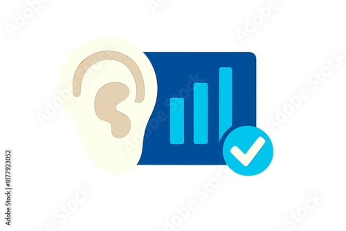 Ear icon with success checkmark and bar chart