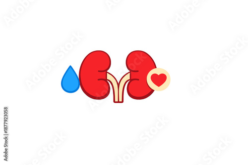 Kidney symbol with water drop and heart icon
