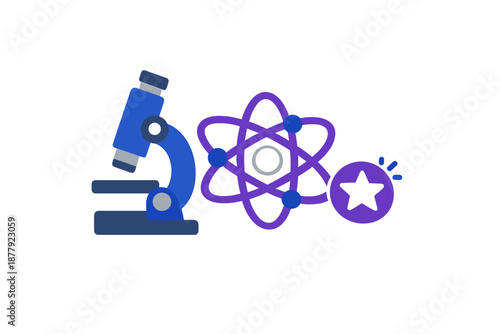 Digital illustration of a microscope and atomic structure