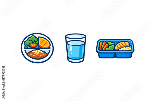 Healthy meals and a glass of water