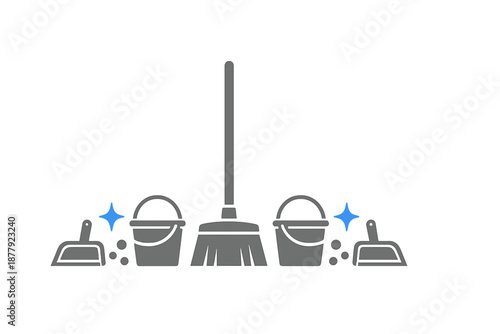 Cleaning supplies with sparkles on dark background