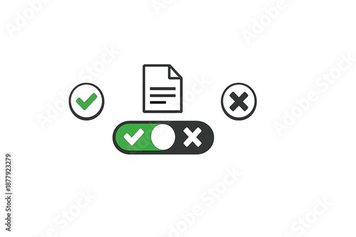 Toggle switch with checkmark and cross icons and document icon