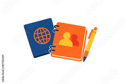 Passport, address book and pen with glowing effect