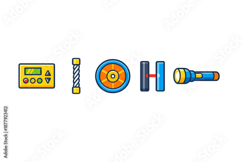 Physics experiment equipment icons on a gradient background