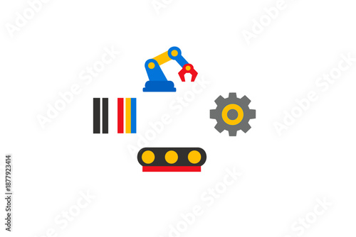 Industrial graphic elements, automation, robot arm, conveyor belt