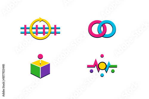 Abstract neon geometric shapes on a gray background