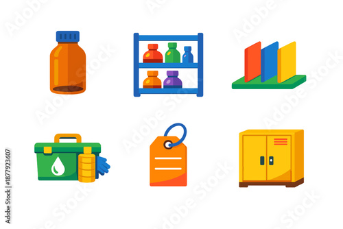 Set of colorful icons with glowing effects on a dark background