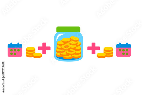 Saving money concept with calendar and coins in jar