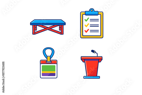 Collection of four flat icons on a dark background