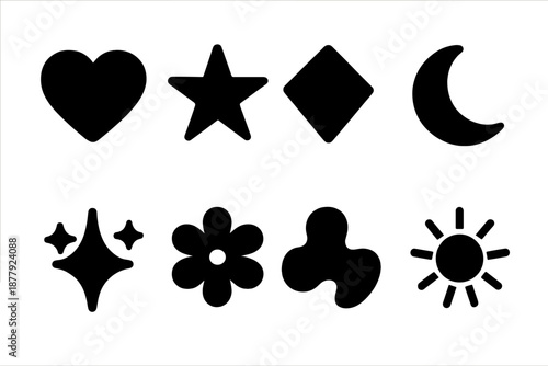 Birthday Symbol Icons. Birthday Symbols. Filled icon set of Birthday Symbols: heart, star, diamond, moon,