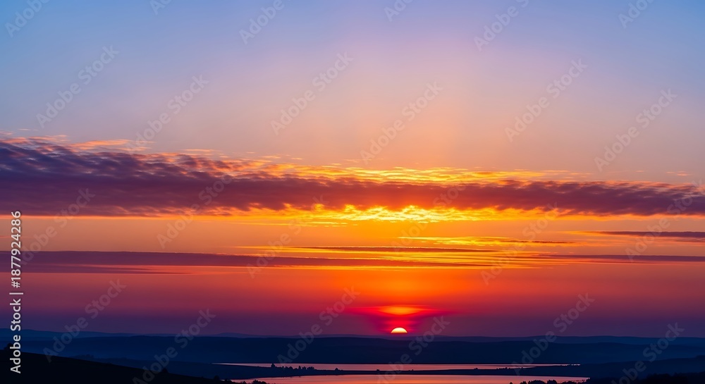 Fototapeta premium Vibrant sunset with dramatic sky over water creating a beautiful landscape