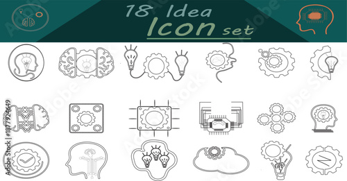 Innovation 18 icon set editable stroke outline icon set. Light bulb and inspiration icon.  Innovation symbol. vector illustration