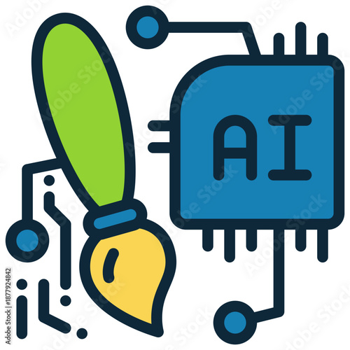 artist brush drawing picture generate ai technology filled outline icon