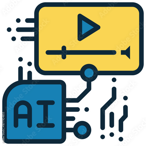 ai video media technology content generate technology filled outline icon