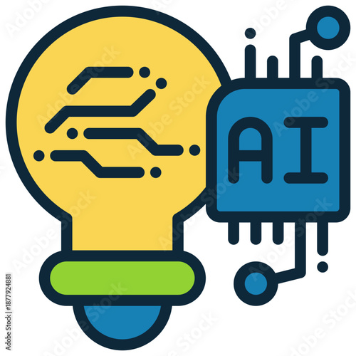 bulb idea thinking learning circuit ai technology filled outline icon