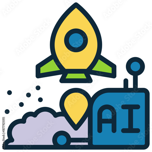 startup rocket launcher knowledge ai technology filled outline icon