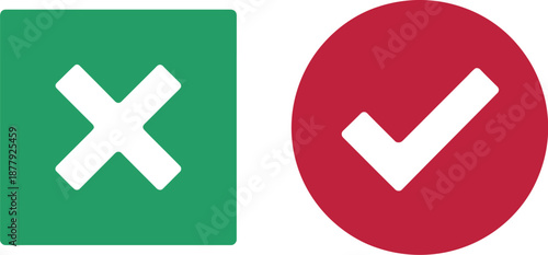 Green X Mark and Red Checkmark Vector Icons for Positive and Negative Choices and Decisions