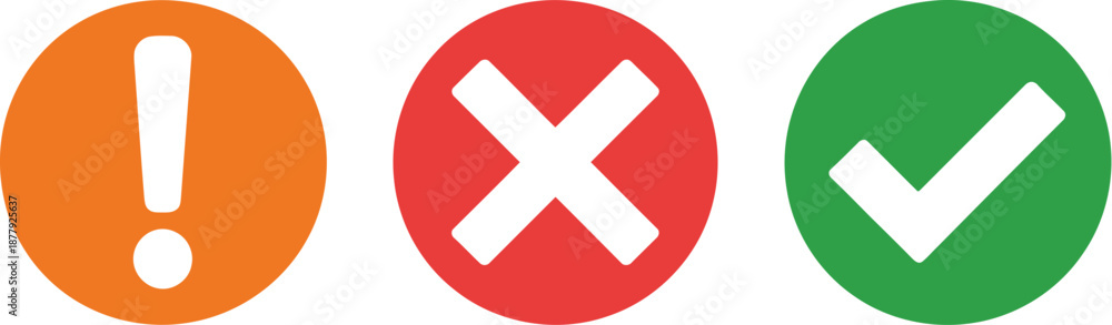 Fototapeta premium Common Icons Exclamation Mark, Cross, and Check Mark for Approval and Rejection