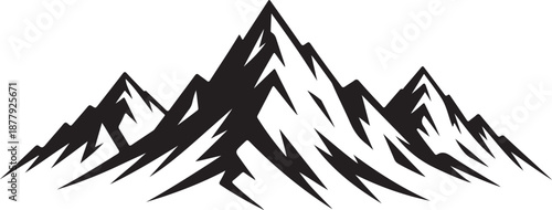 A black silhouette of a mountain range on a white background