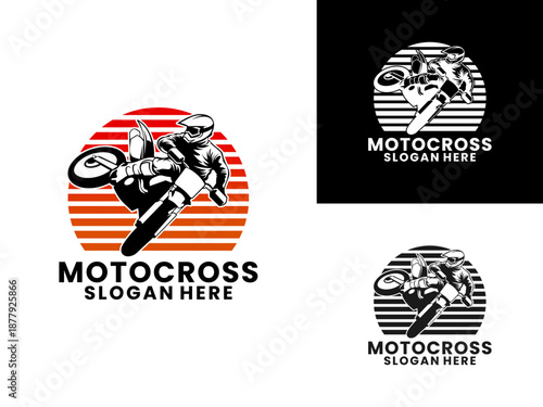 Motocross jumping freestyle with circle lines logo design vector template. Motocross sport logo icon design