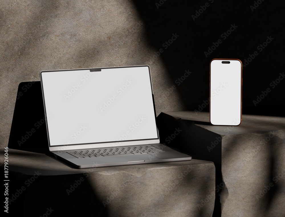 Naklejka premium Responsive Web Design and website Mockup, Devices Mock up, Smartphone desktop tablet laptop template Mockup