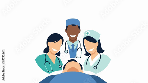 Diverse medical team caring for a patient