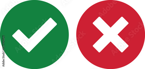 Green check mark and red cross icons symbolizing approval, denial, correctness, or error decisions