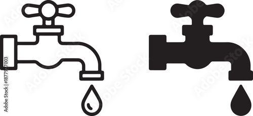 Simple depiction of two water taps with a single falling droplet
