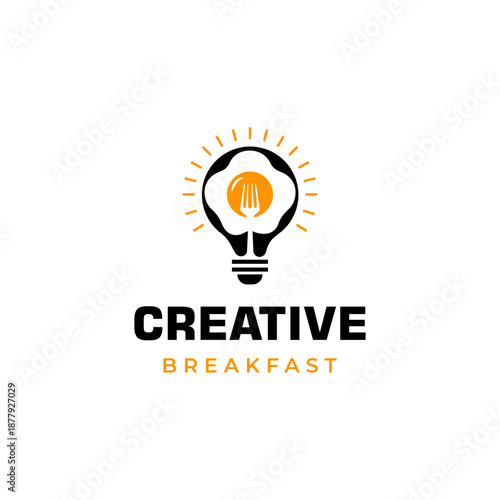 Light Bulb Fork Sun Fried Egg Breakfast Restaurant Creative logo design inspiration