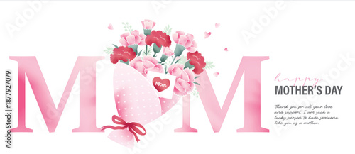 Happy Mothers Day typography design with beautiful bouquet of Carnation flowers.

