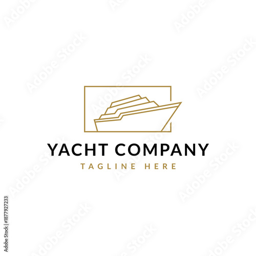 Yacht Cruise Boat Ship for Ocean Vacation Logo design inspiration with minimalist line art style