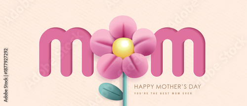 Happy Mothers Day lettering. Mother's day card with some flowers and hearts.

