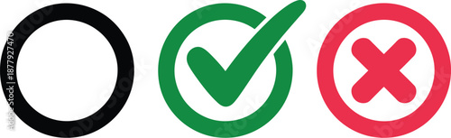 Universal graphic symbols for selection, confirmation, and rejection, providing clear visual indicators