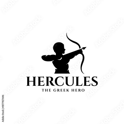 Hercules Heracles with Bow Longbow Arrow, Muscular Myth Greek Archer Warrior Silhouette Logo design
