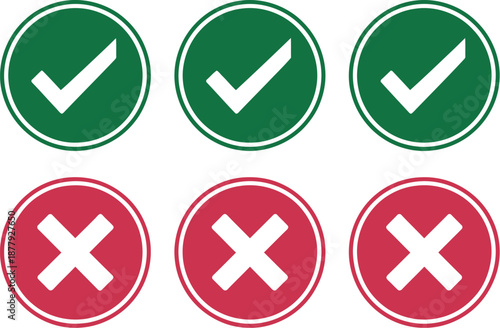 Collection of Green Checkmark and Red X Mark Icons Representing Approval, Denial, Success, and Error States