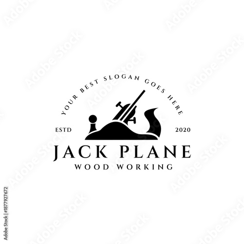 Wooden Fore Plane or Jack Plane Silhouette for Classic Vintage Woodworking Carpentry Logo design