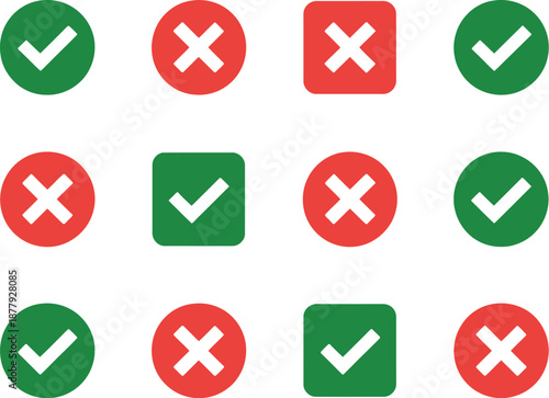 Clear graphic symbols for indicating correct choices, incorrect selections, and status updates