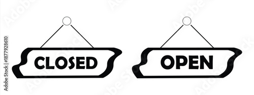 information icon for open and closed signs in stores, shops, and cafes with an antique style