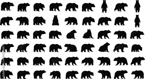 black bear silhouettes in grid layout with upright anomalies, representing pattern recognition, animal posture, visual puzzle, and educational design elements