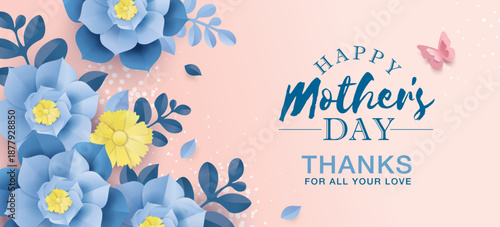 Happy Mother's Day greeting card. Vector illustration of beautiful flowers and typography design.


