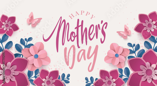 Happy Mother's Day greeting card. Vector illustration of beautiful flowers and typography design.

