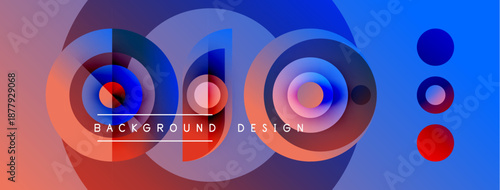 Abstract colorful design features overlapping circles, gradients. Text reads background design. Vibrant hues create dynamic visual effect.