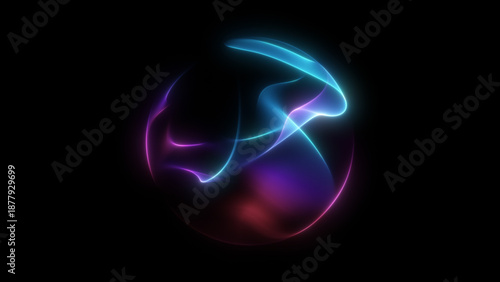 Canvas Print Glowing blue magenta gradient sphere luminous wavy purple 3D ball bright web ene