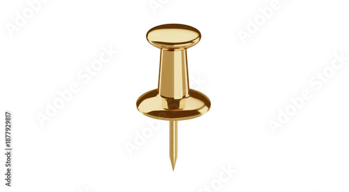 Gold push pin thumbtack shiny isolated on a transparent background