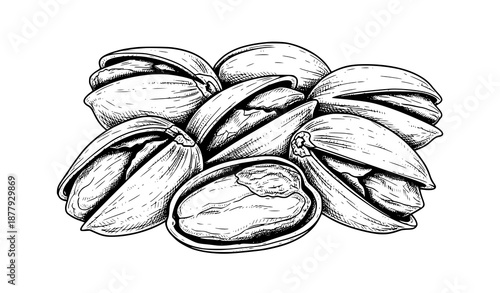 Realistic Hand Drawn Pistachio Nuts Line Art Vector Illustration