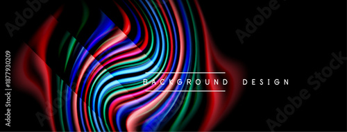 Abstract colorful waves, dynamic lines, black background. Modern design element, vibrant hues, flowing shapes, artistic impression.