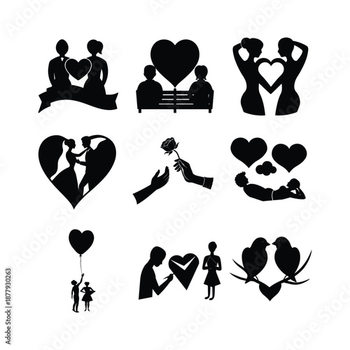 Symbolic heart icons with chains, rings, and padlocks vector illustration for Valentine's Day concepts representing eternal love and connection